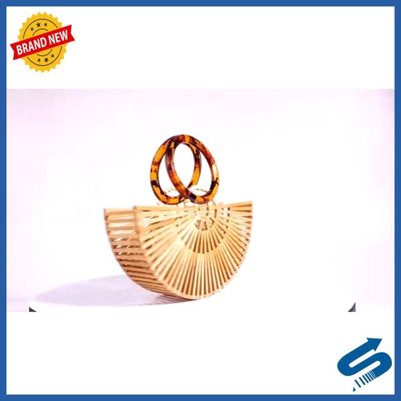 Small Bamboo Tote Bag with Acrylic Handles, Eco-Friendly Summer Beach Purse - Picture 7 of 7